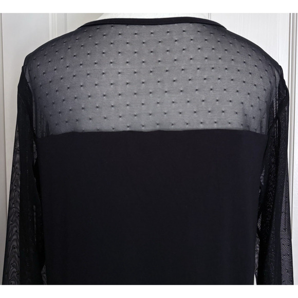 Amoena Black Sheer Mesh Dot Sweetheart Built In Bra Long Sleeve Blouse Top L - Picture 10 of 16